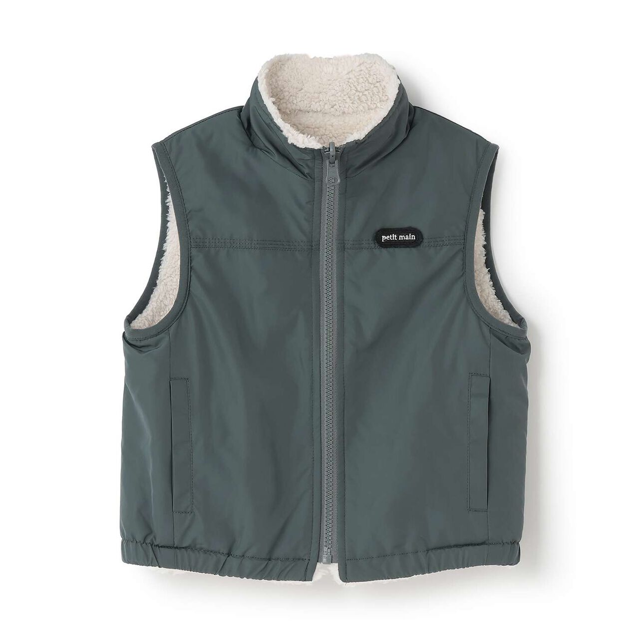 Plain Boa Reversible Vest,Light beige, large image number 5