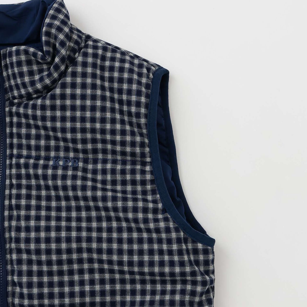 [Reversible] Taffeta &times; Check Vest,Navy, large image number 12