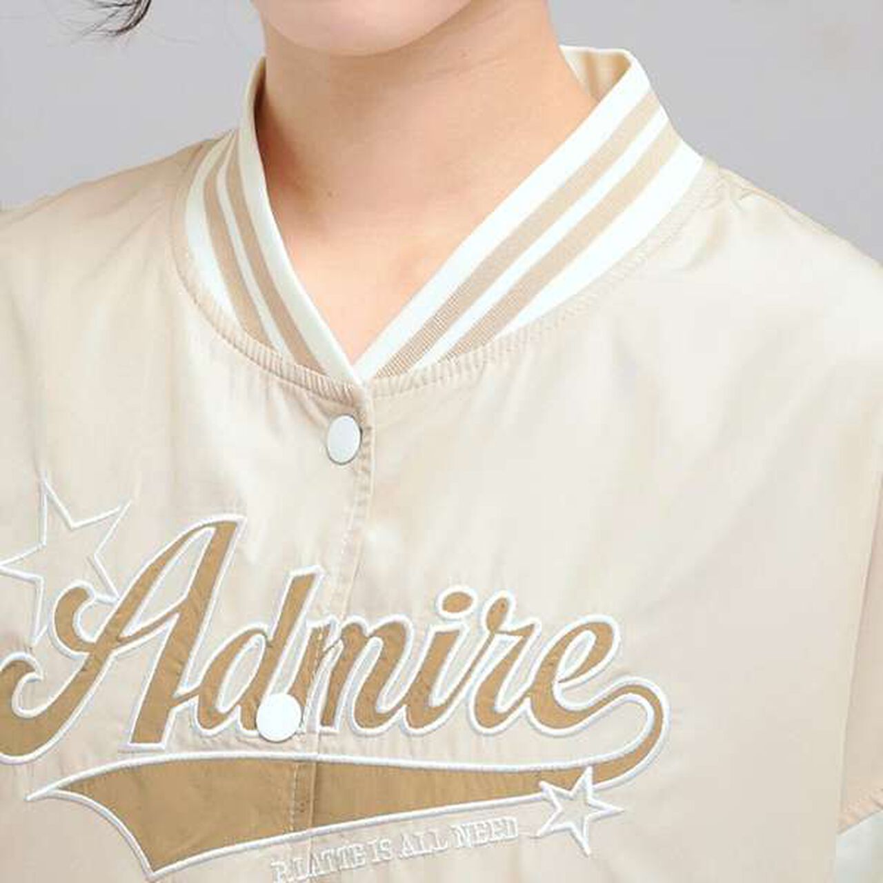 Cheer Logo Appliqu&eacute; Varsity Jacket,Gray, large image number 4