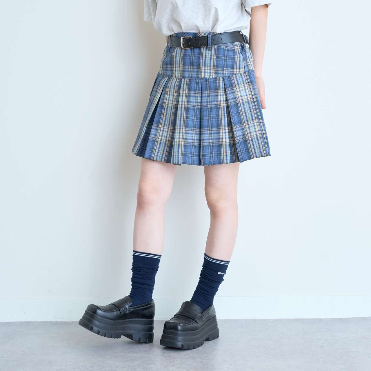 [Easy Care] Check Pleated Skirt with Belt,Pink, large image number 9