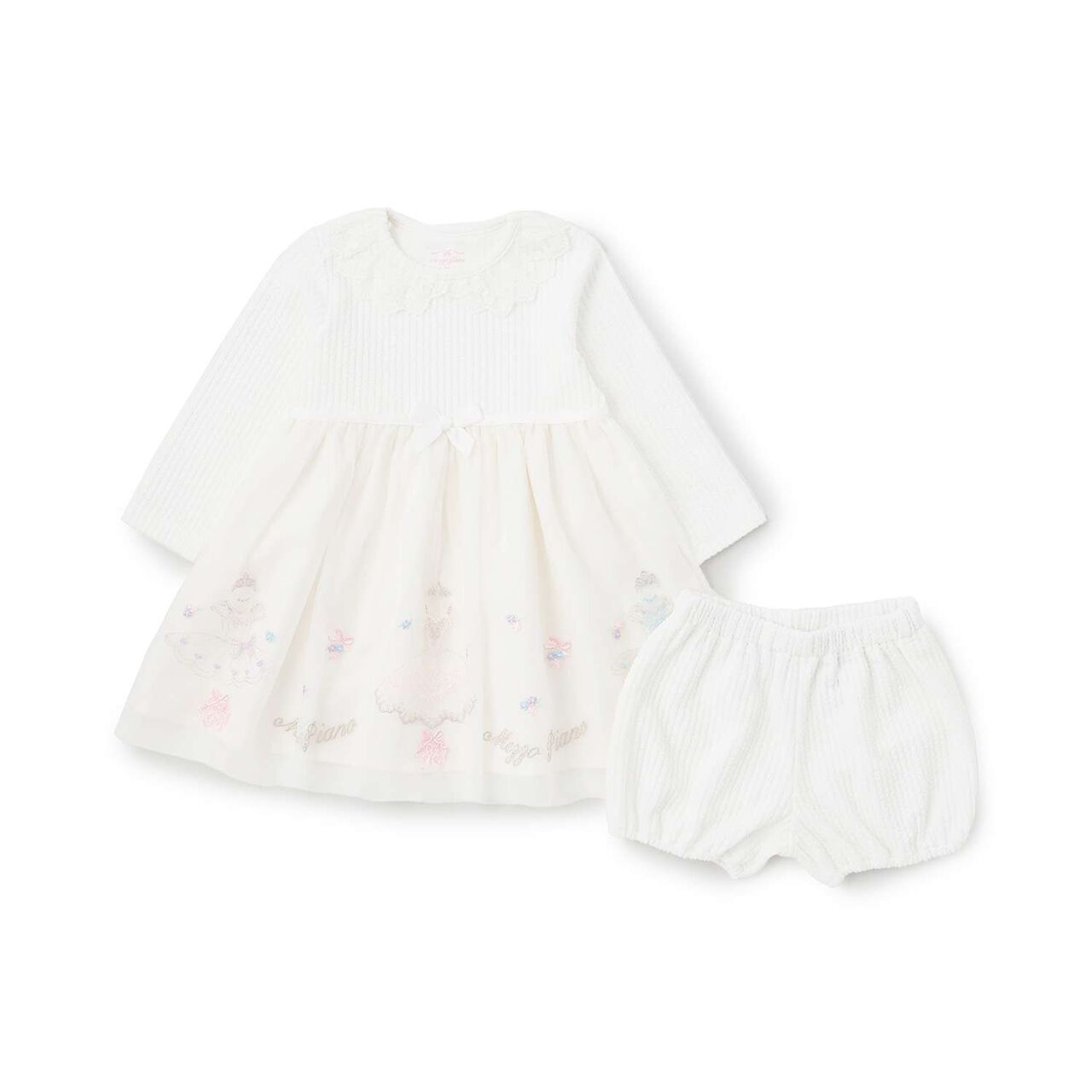 Dress Embroidery Docking Dress with Bloomers Set,Off white, large image number 2