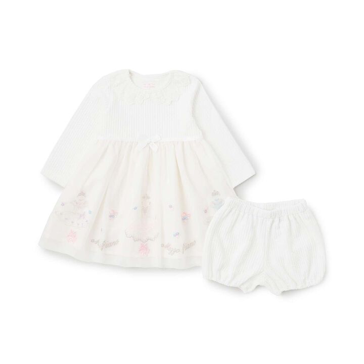 Dress Embroidery Docking Dress with Bloomers Set,Off white, medium image number 2