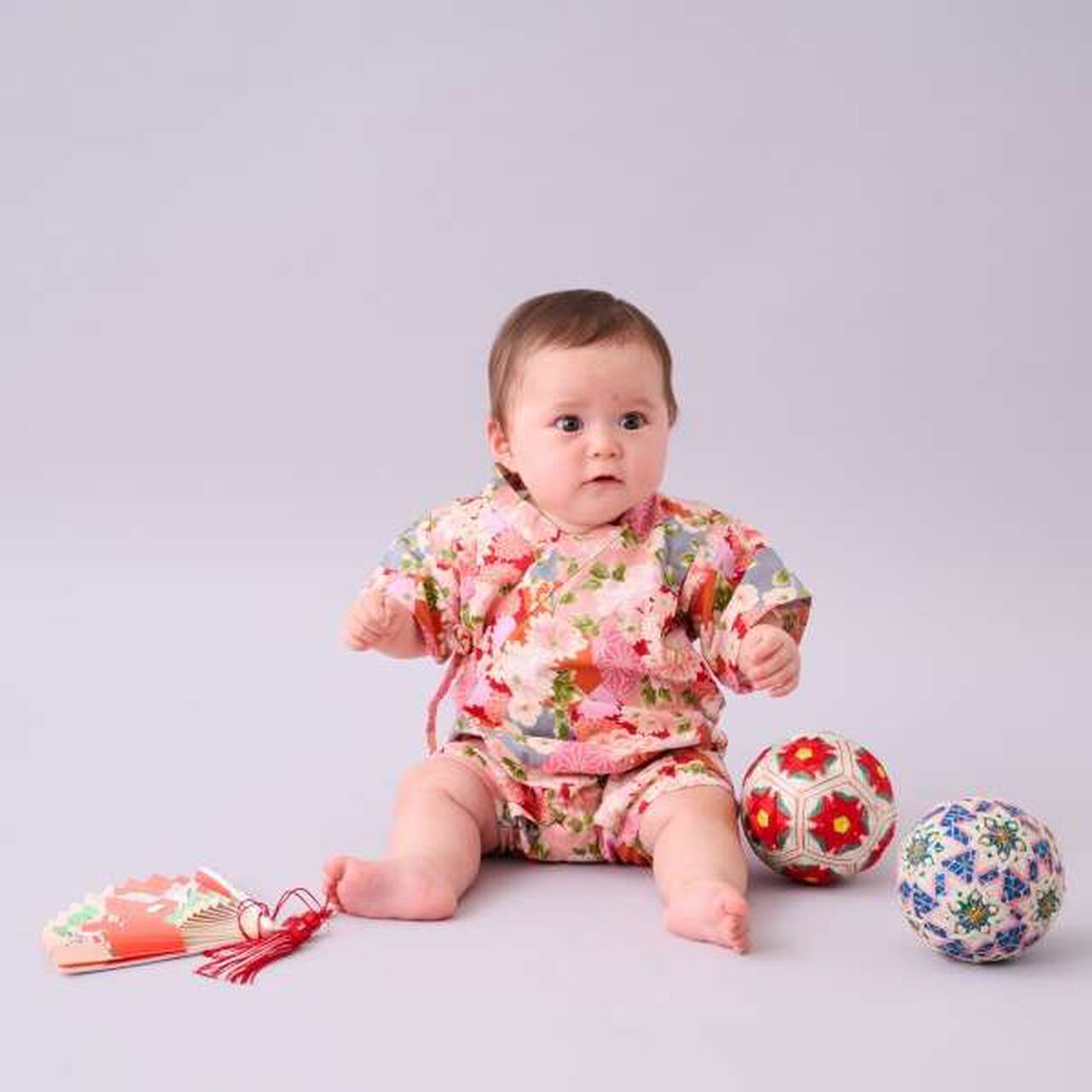 Patchwork Jinbei All-in-One (Camellia and Peony Pattern),Pink, large image number 3