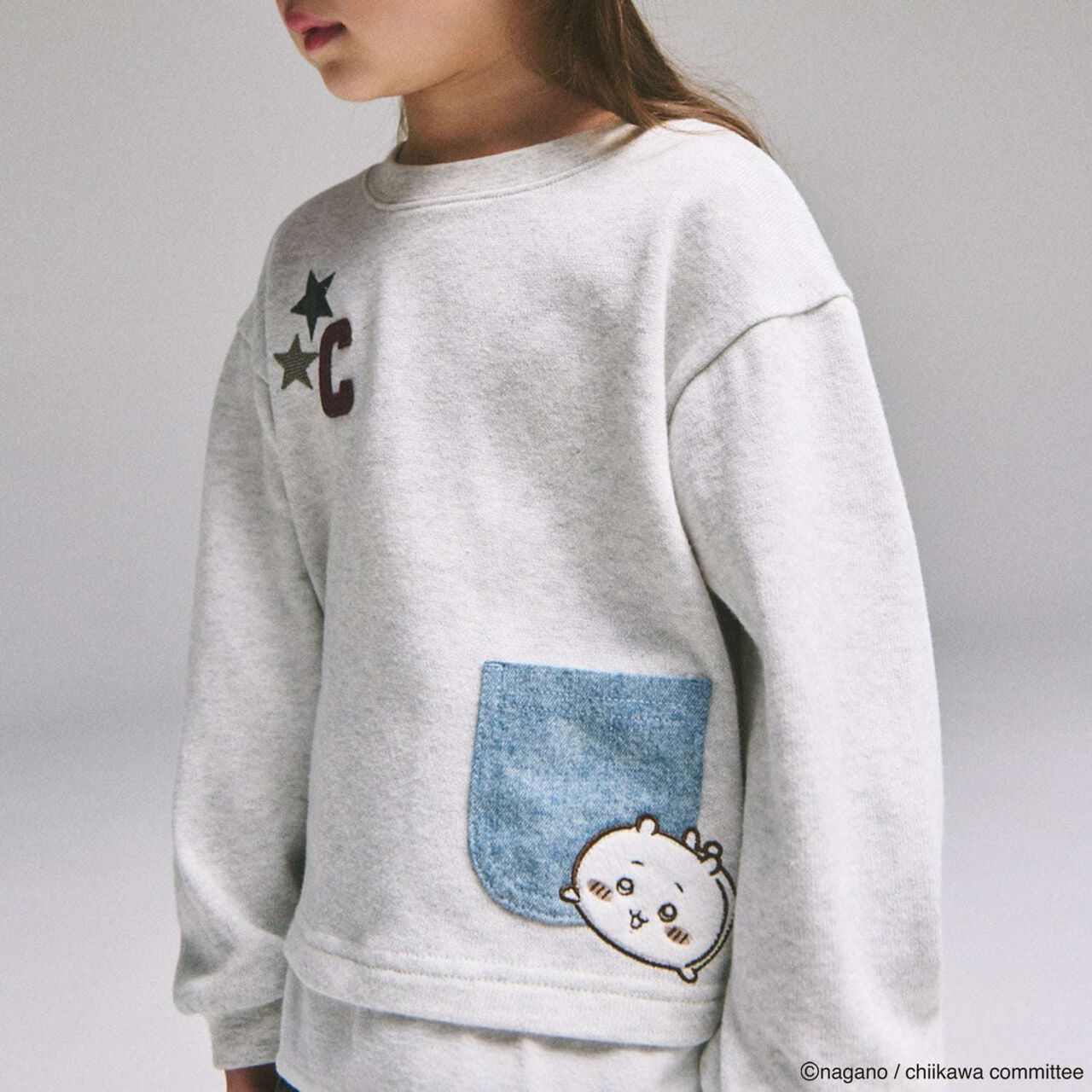 [Anime Chiikawa] Star Logo Appliqu&eacute; Pocket T-Shirt,Light blue, large image number 4