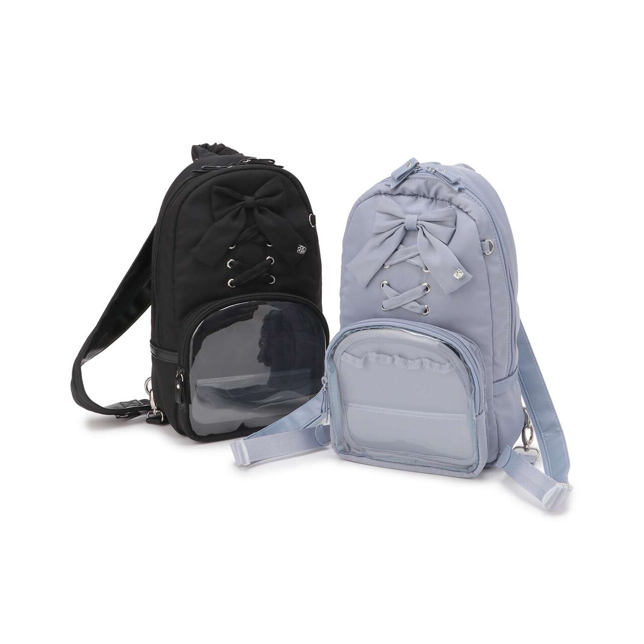 Lace-Up Ribbon Sling Bag,Black, large image number 5