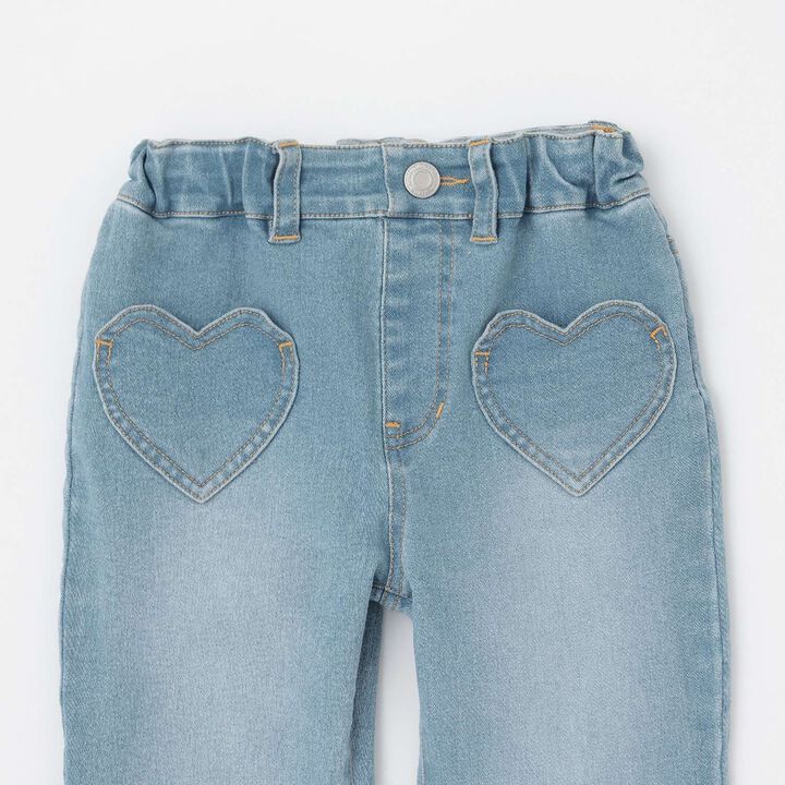 Beautiful Silhouette Stretch Heart Pocket Flare Denim Pants,Blue, medium image number 4