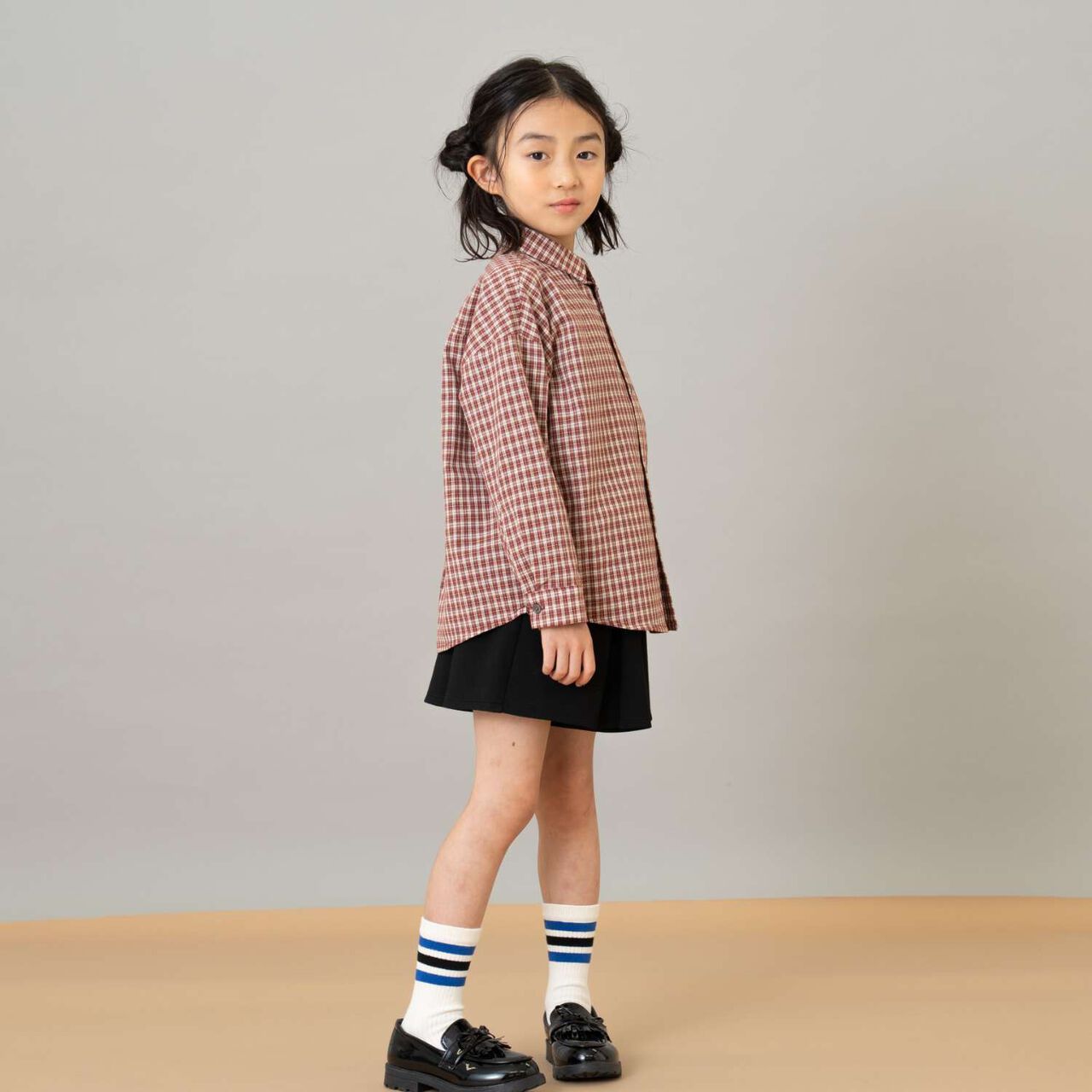 Box Pleated Skirt-Pants,Gray, large image number 4