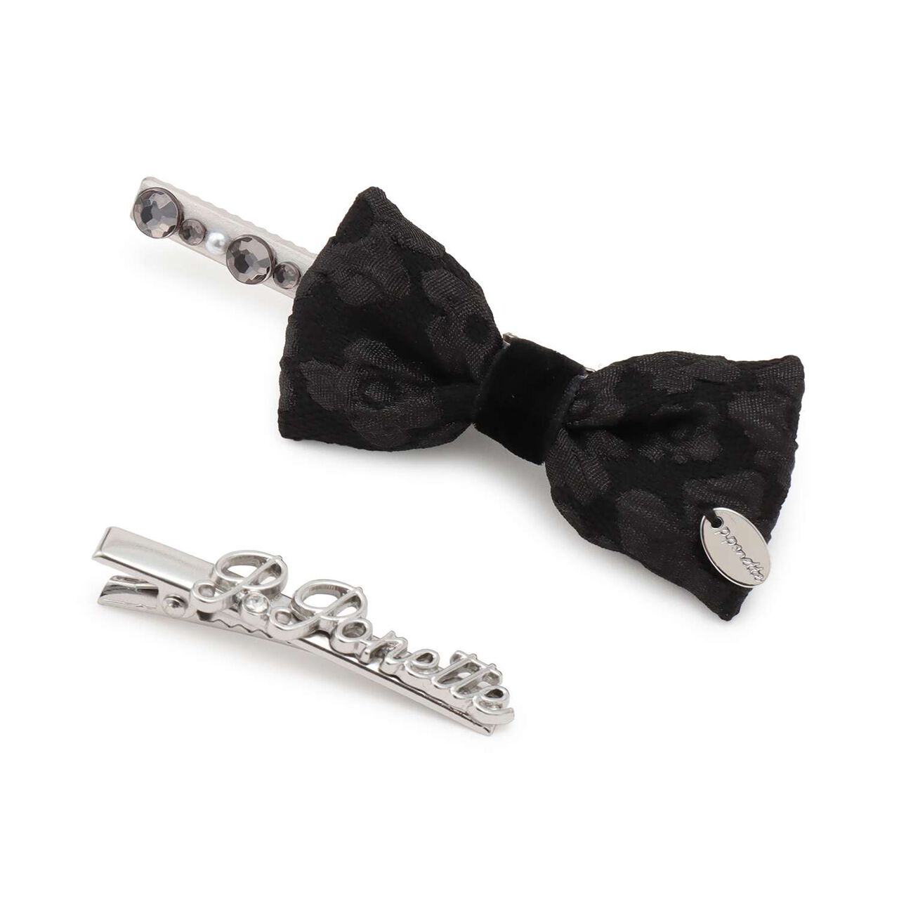 Ribbon Hair Clip Set,Black, large image number 0