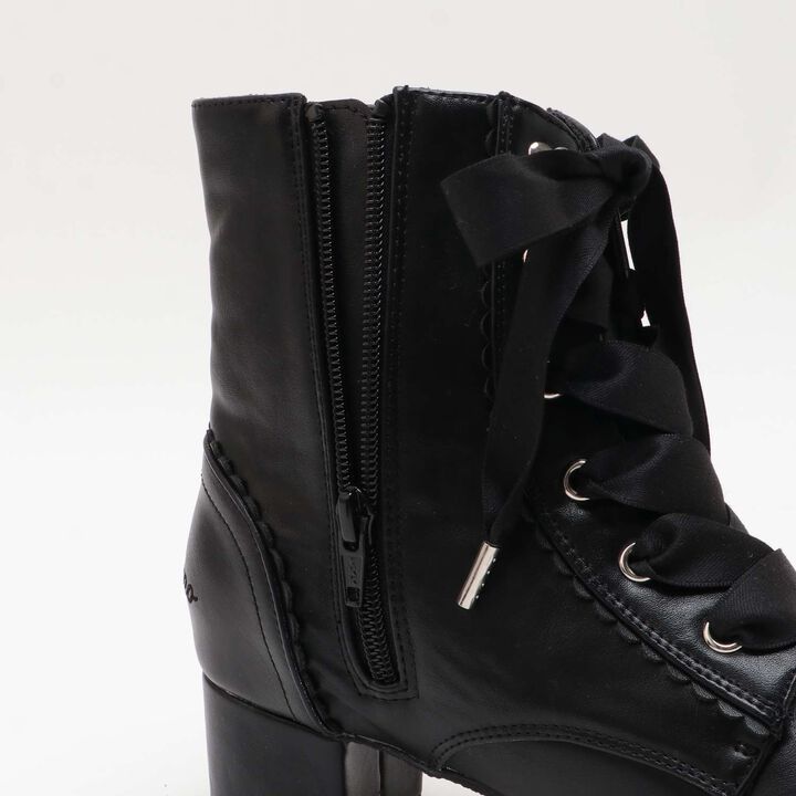 Satin Ribbon Scallop Short Boots,Light beige, medium image number 4