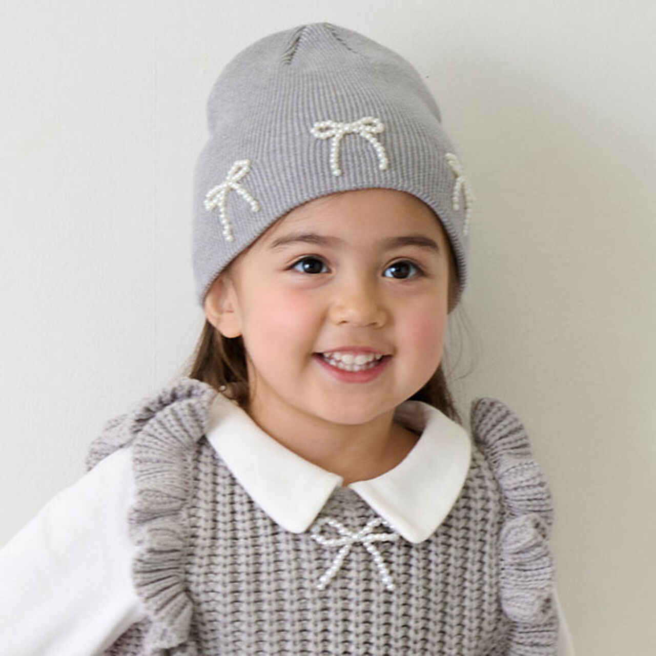 Knit Cap with Pearl Ribbon,Black, large image number 8