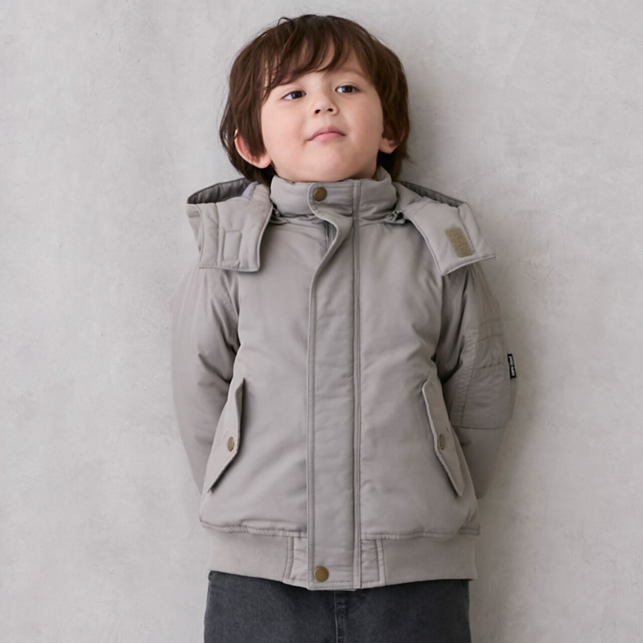 Washable MA1 Style Removable Hood Jacket,Khaki, large image number 0