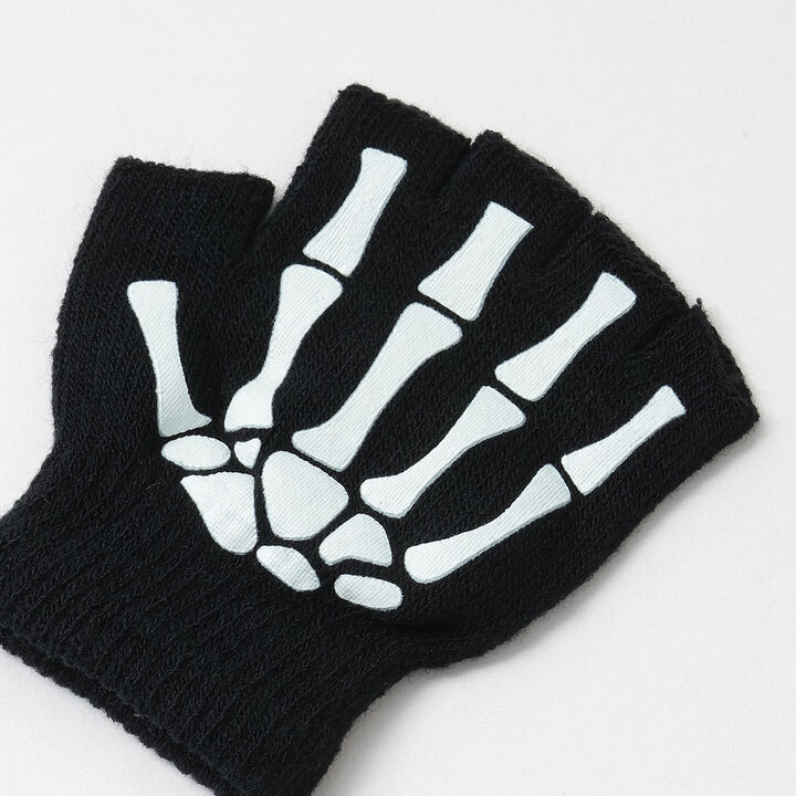[Halloween] Glow-in-the-Dark Bone Gloves,Black, medium image number 1