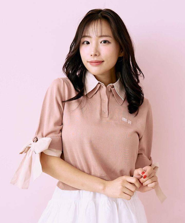 Ribbon Sleeve Layered Knitwear [Korean Fashion],, medium