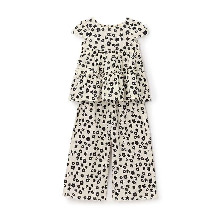 Assorted All-Over Pattern Tiered Blouse & Scallop Trim Pants Set,Emerald green, medium image number 1