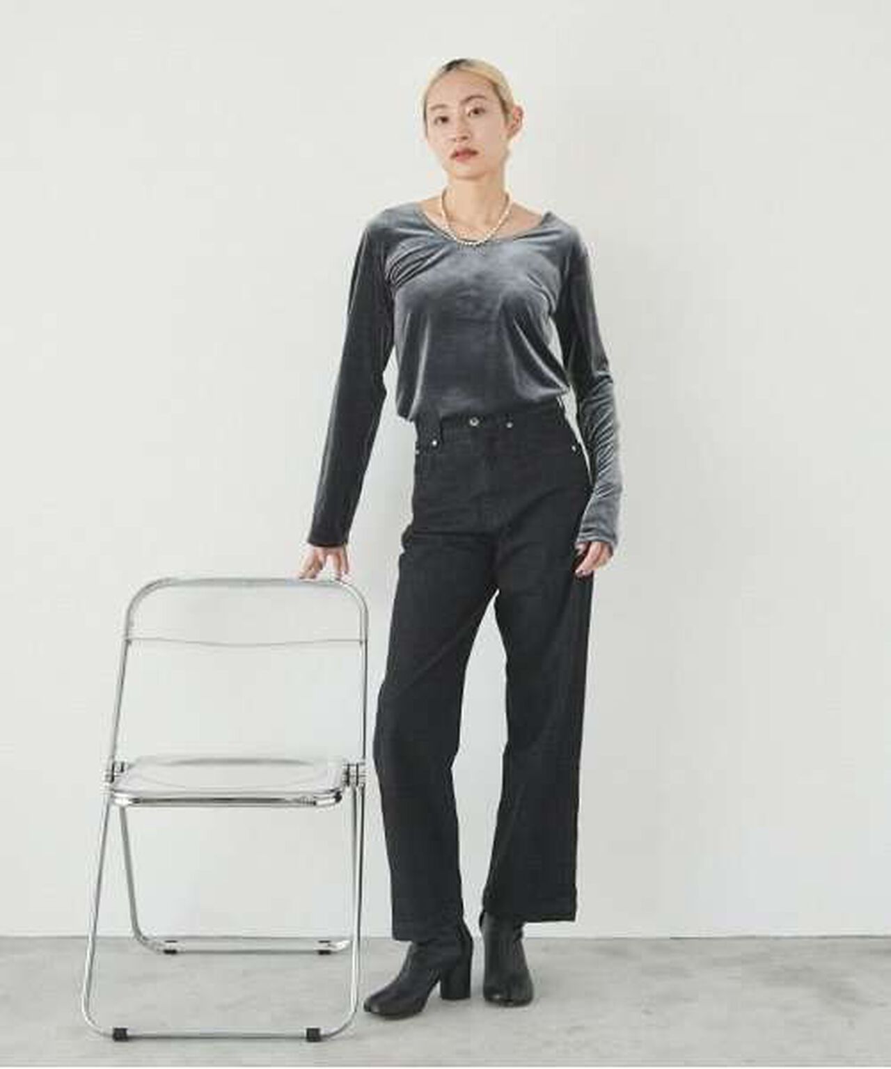 Velour Sequin Pullover,Blue gray, large image number 14