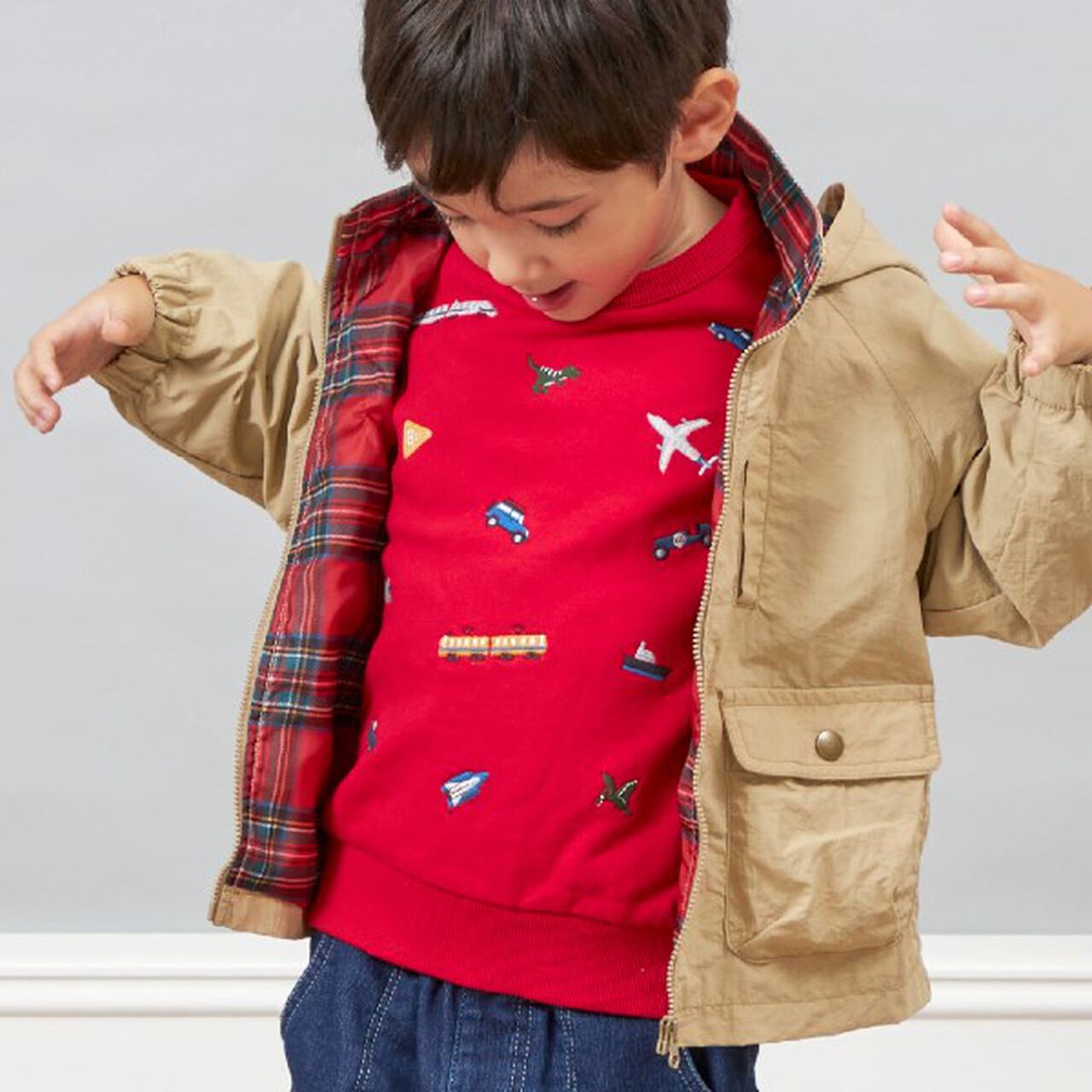 KPBOY Vehicle Dinosaur Embroidered Fleece Sweatshirt (80-150),Yellow, large image number 9