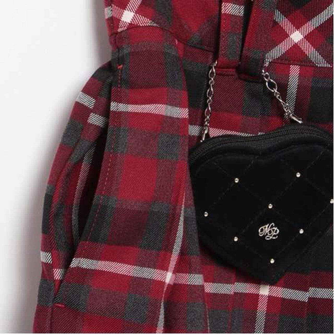 Heart Mini Bag Included Custom Check Pleated Skirt,Deep red, large image number 17