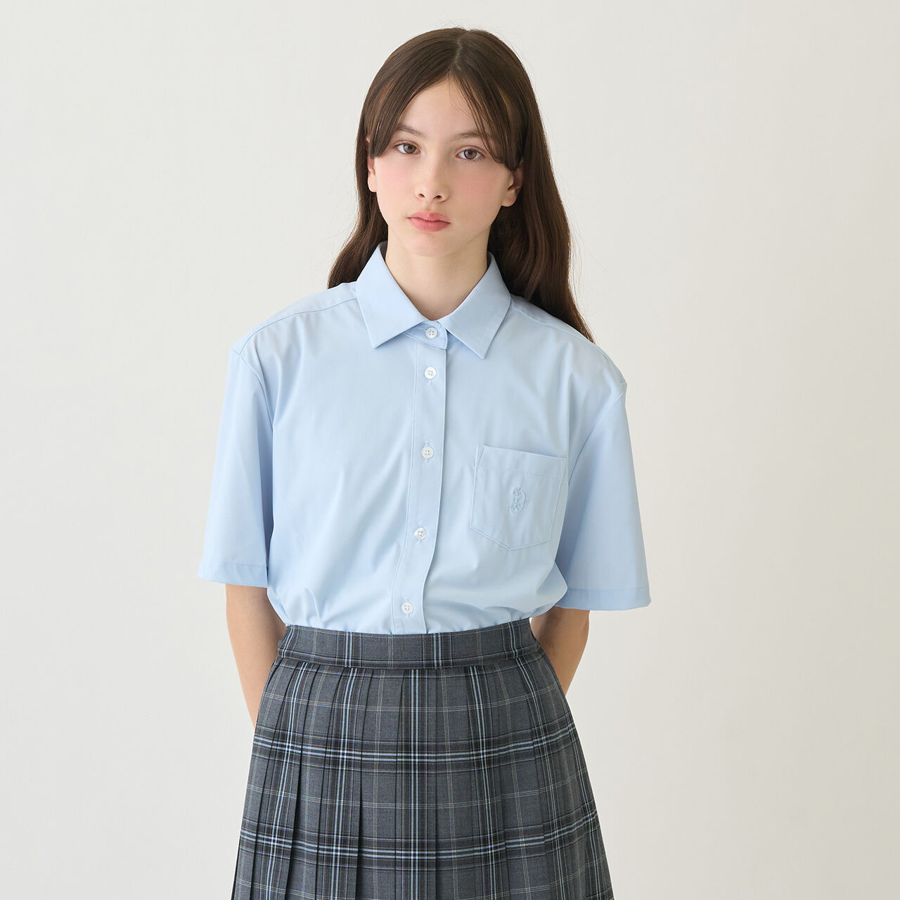 [UV Protection] Pointed Collar Short-Sleeve Cut and Sew Shirt,Sax blue, large image number 0