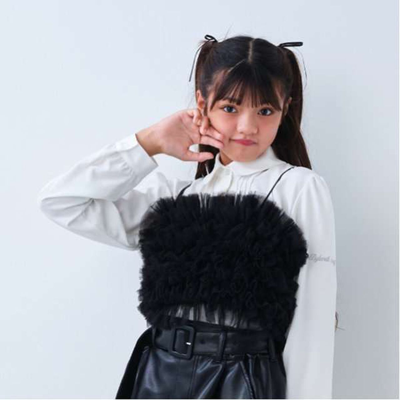 Tulle Bustier Blouse Set,Black, large image number 0