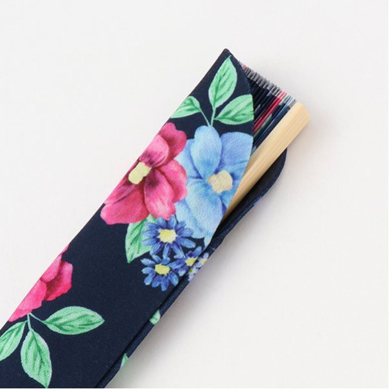 Camellia Pattern Folding Fan,Navy, large image number 6