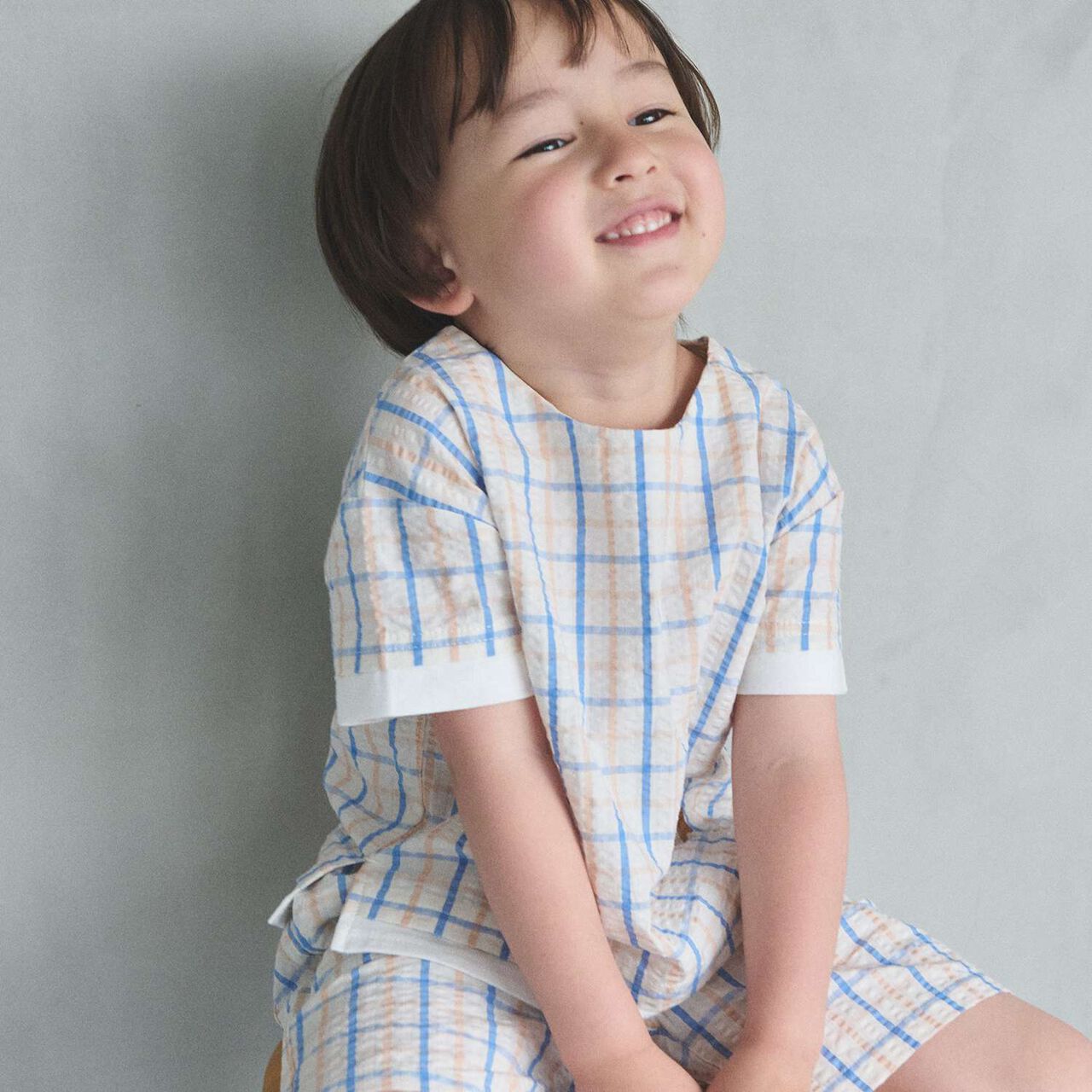 [Fujimoto Miki Collaboration] Boys Checkered Outfit Set,Pearl white, large image number 3