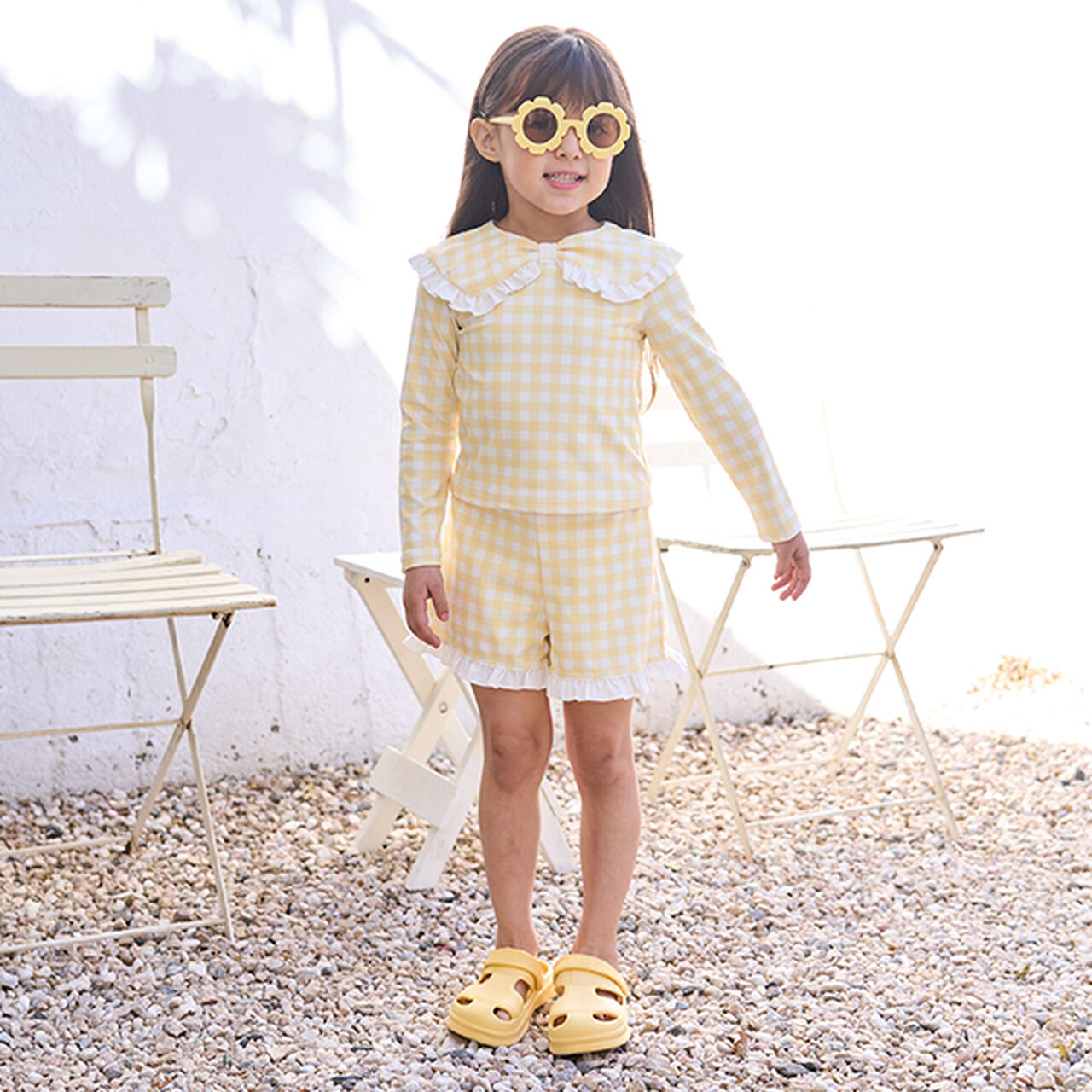 [SWIM] [UV Processing] Assorted Pattern Frill Collar Rash Guard & Pants Set,Navy, large image number 21