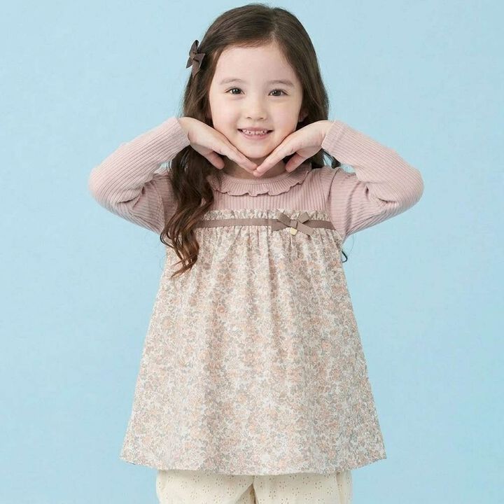 [Airy Silhouette] Floral Pattern Docked Collar Frill Tunic,, medium