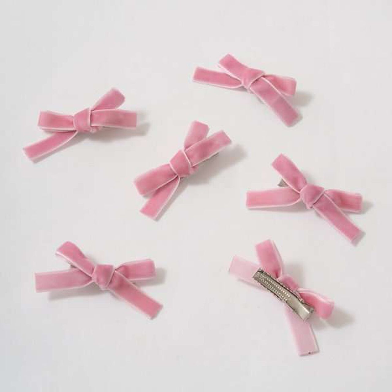Velour Ribbon Hair Clip Set (6 Pieces),Pink, large image number 11