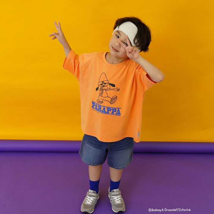 [PaRappa the Rapper] 彩色寬版撞色標誌短袖T恤,橙色, medium image number 4