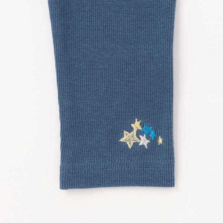 Star Embroidered Ribbed Leggings,Blue, medium image number 3