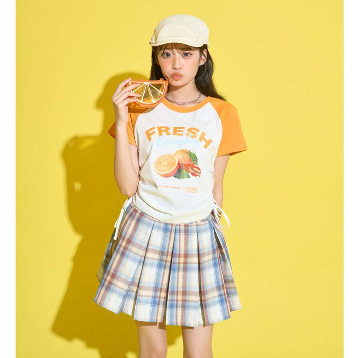 [GOKUGOKU] Multi-Function Shirred Crop Raglan Short-Sleeve T-Shirt,Orange, medium image number 8