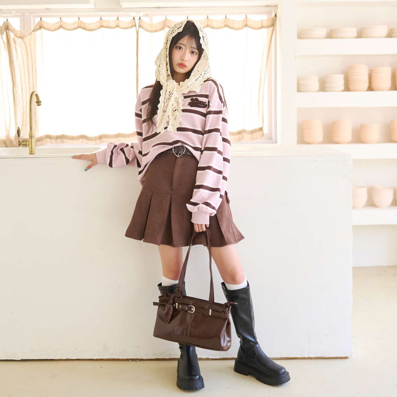 [LTXC] Long Handle Belt Boston Bag,Brown, large image number 1