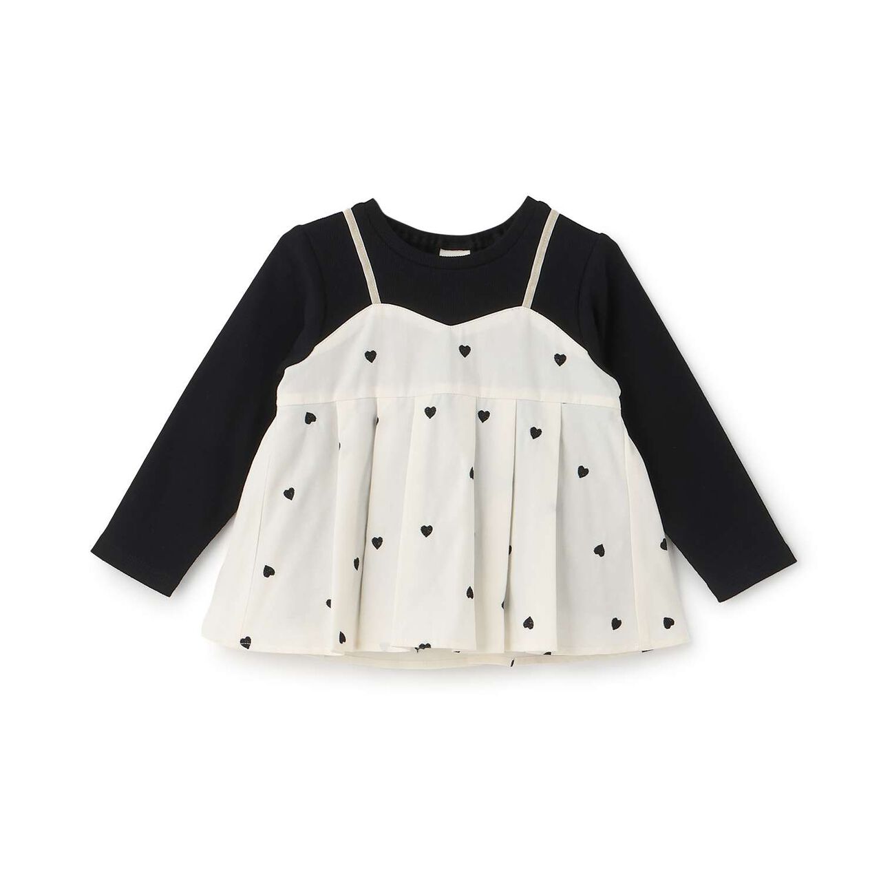 [Link] Heart Embroidered Peplum Long-Sleeve T-Shirt,Ivory, large image number 0