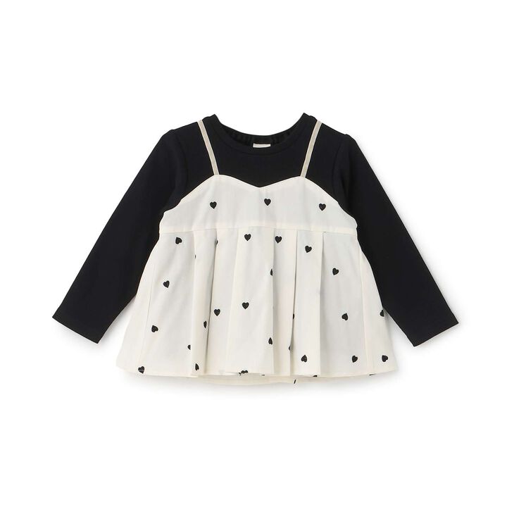 [Link] Heart Embroidered Peplum Long-Sleeve T-Shirt,Ivory, medium image number 0