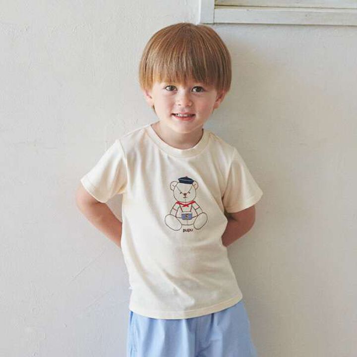 [Link] Quick-Dry Embroidery Half T-Shirt (Kids),Cream, medium image number 0