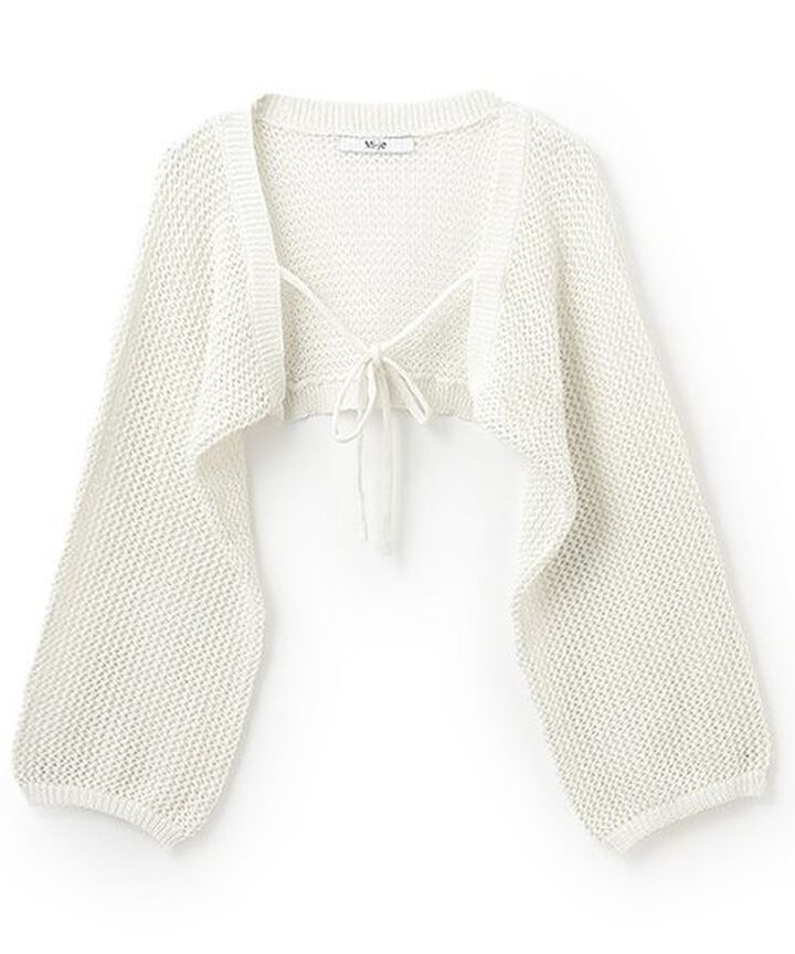 Mesh Ribbon Cardigan,Blue, medium image number 2