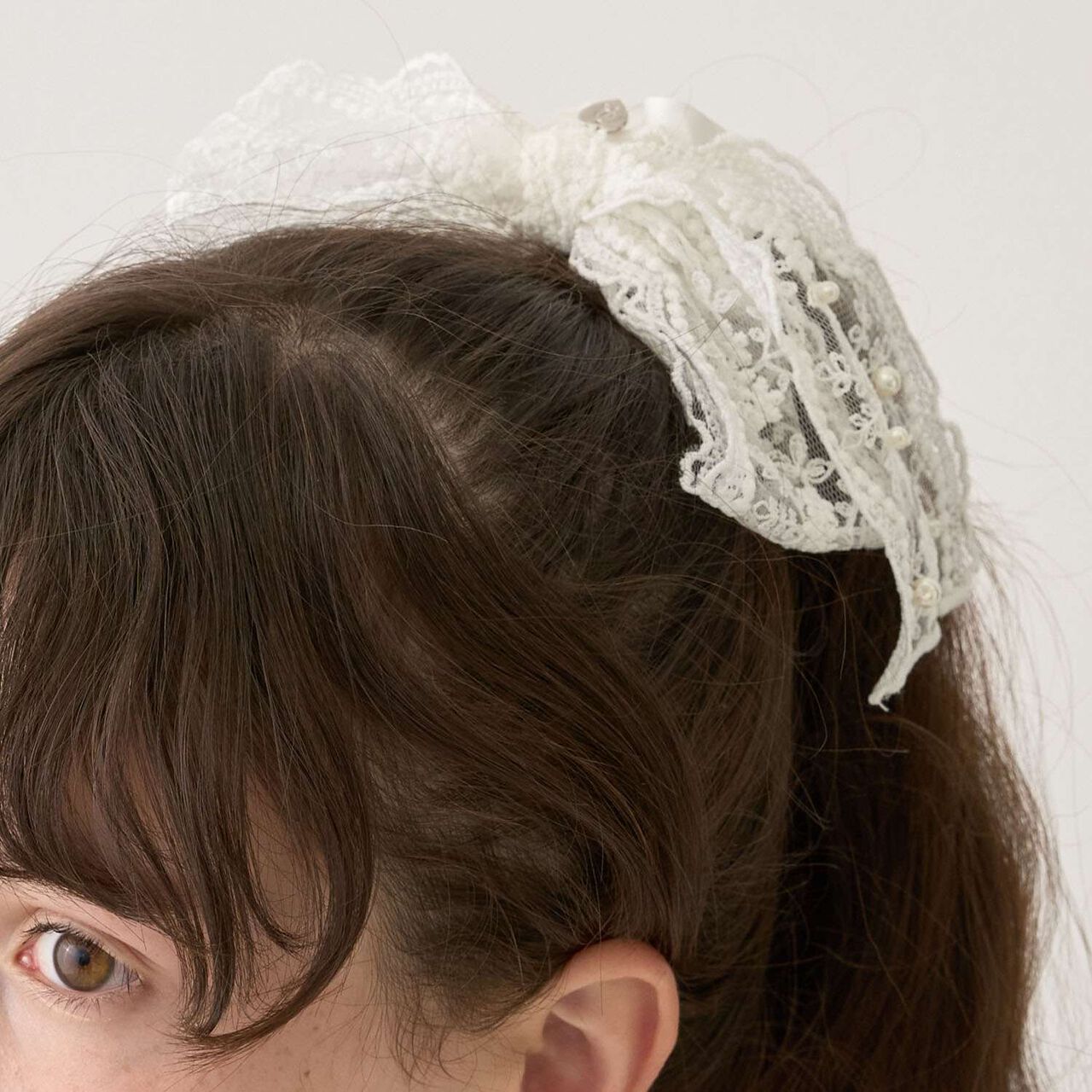 Lace Ribbon Scrunchie,Black, large image number 1