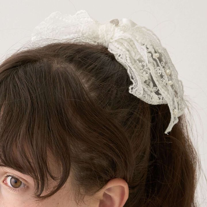 Lace Ribbon Scrunchie,Black, medium image number 1