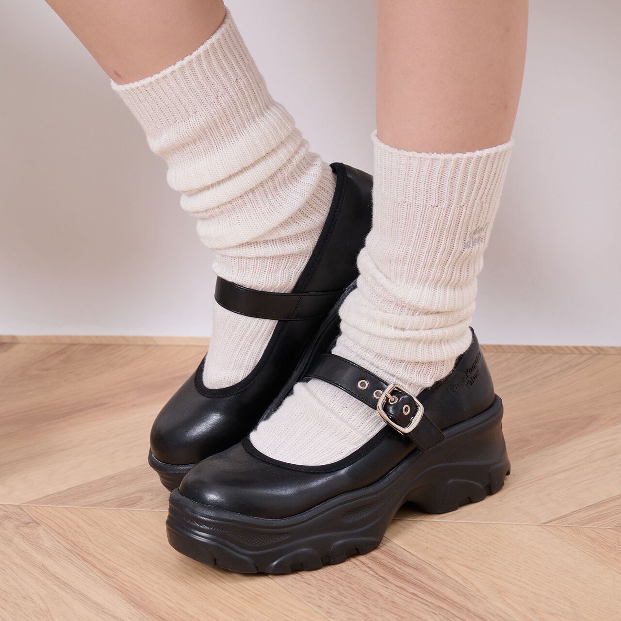 [Lightweight Sole] Plush Thick-Soled Ballet Sneakers,Black, large image number 0