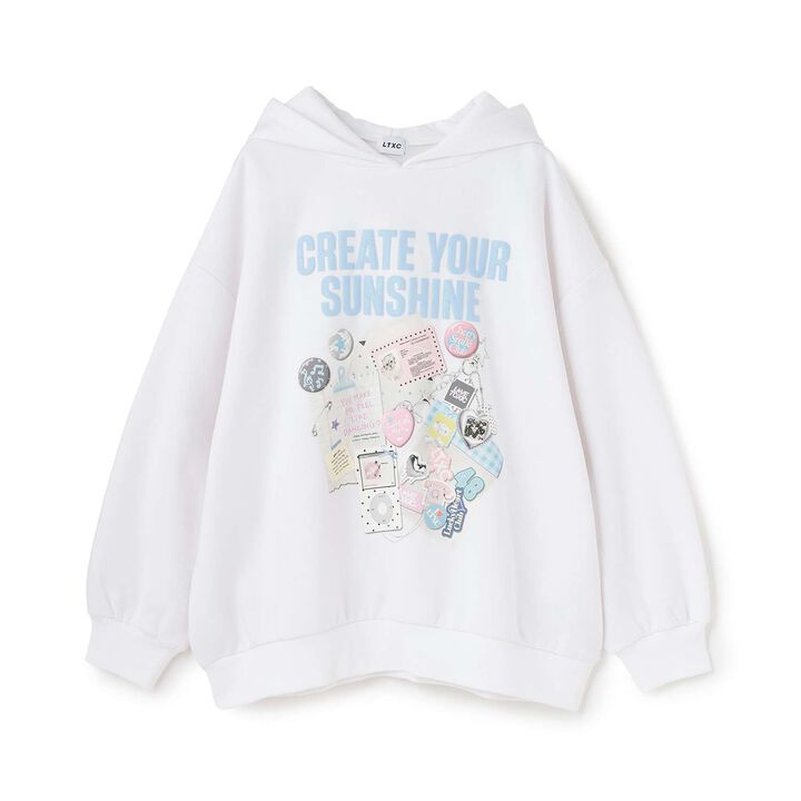 LTXC [Wool Lined] Sticker-Style Loose Fit Pullover Hoodie,Off white, medium image number 6