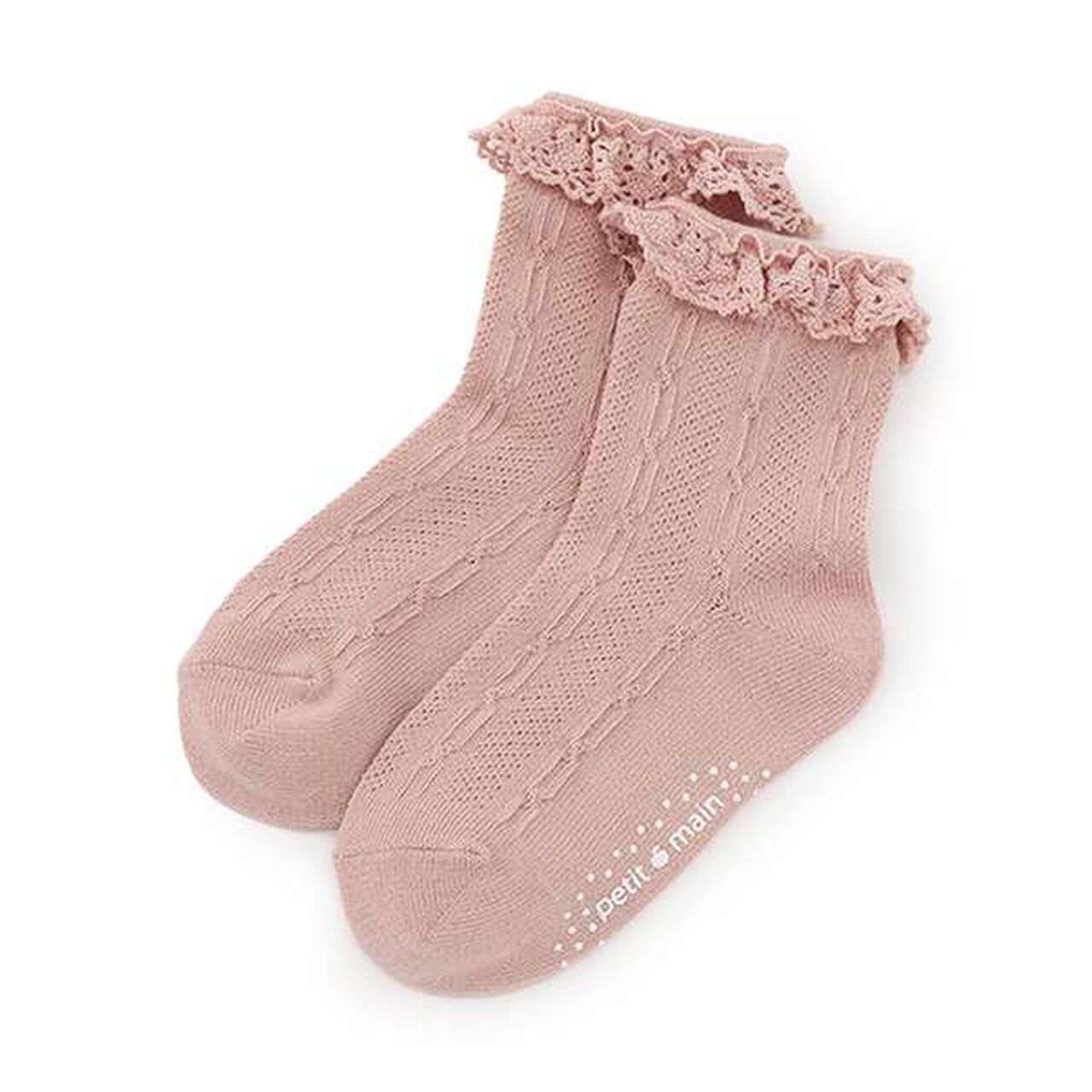 Lace-Trimmed Crew Socks,Light pink, large image number 0