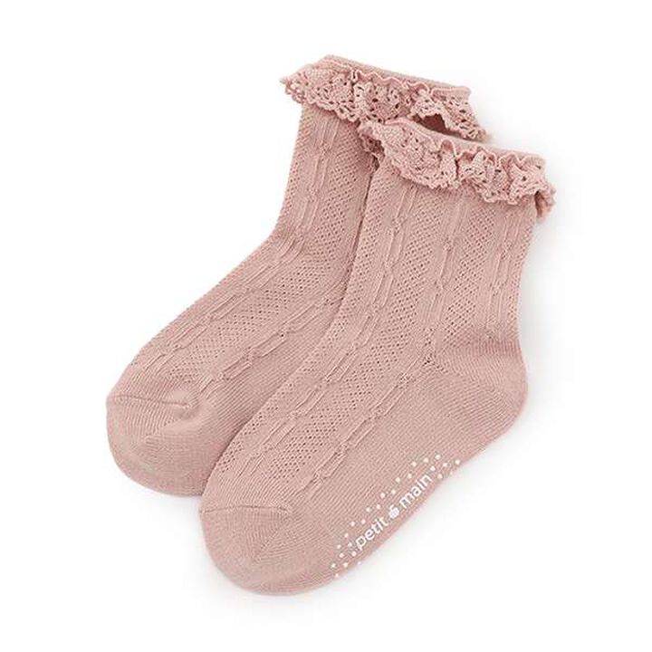 Lace-Trimmed Crew Socks,Light pink, medium image number 0