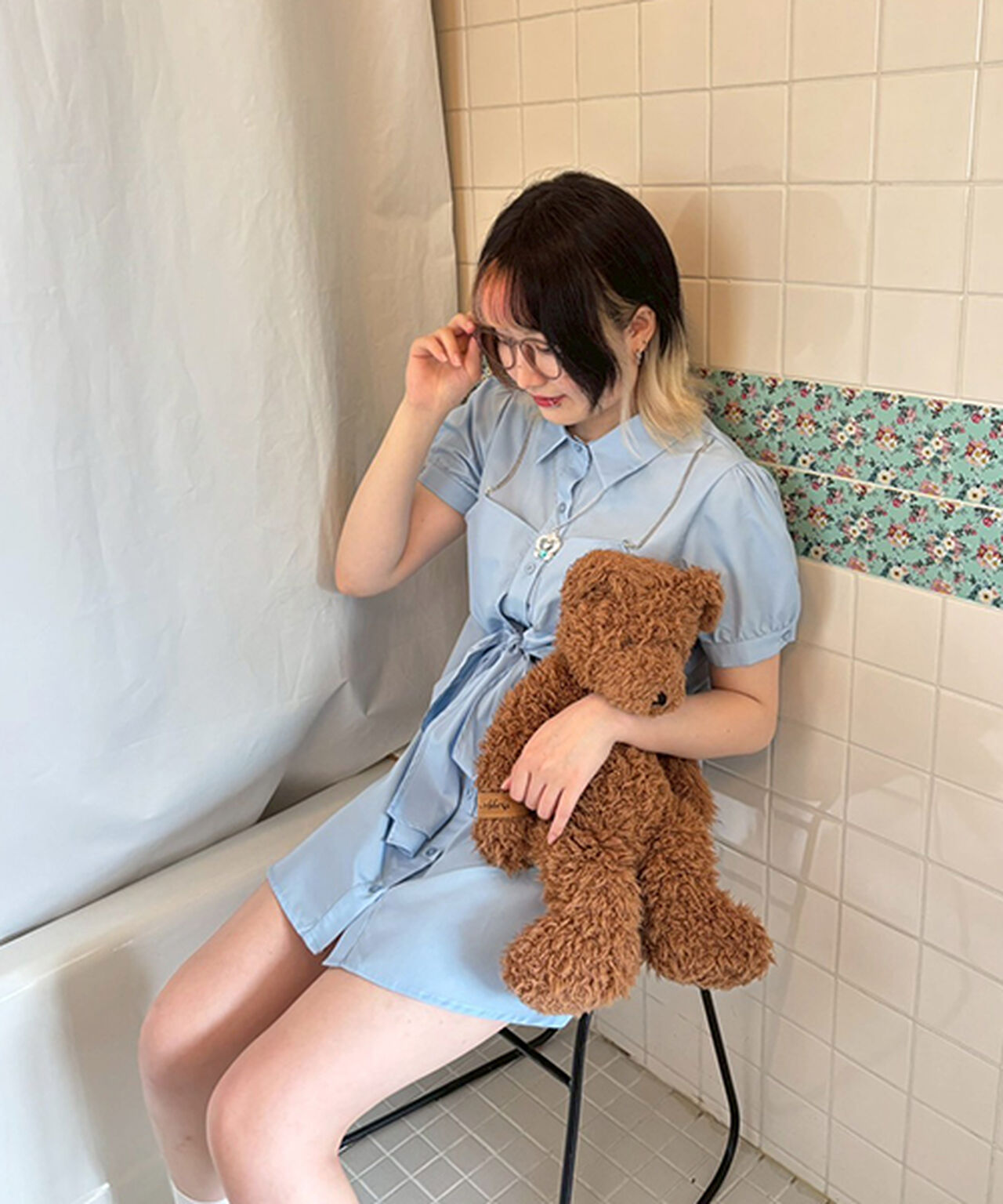 Shirt Dress with Bustier,Light blue, large image number 14