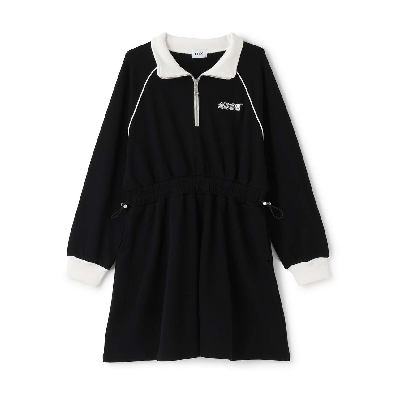 Long-Sleeve Track One-Piece Dress,Black, large image number 11