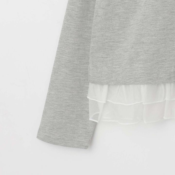 Tulle Peplum Long-Sleeve T-Shirt,Black, medium image number 8