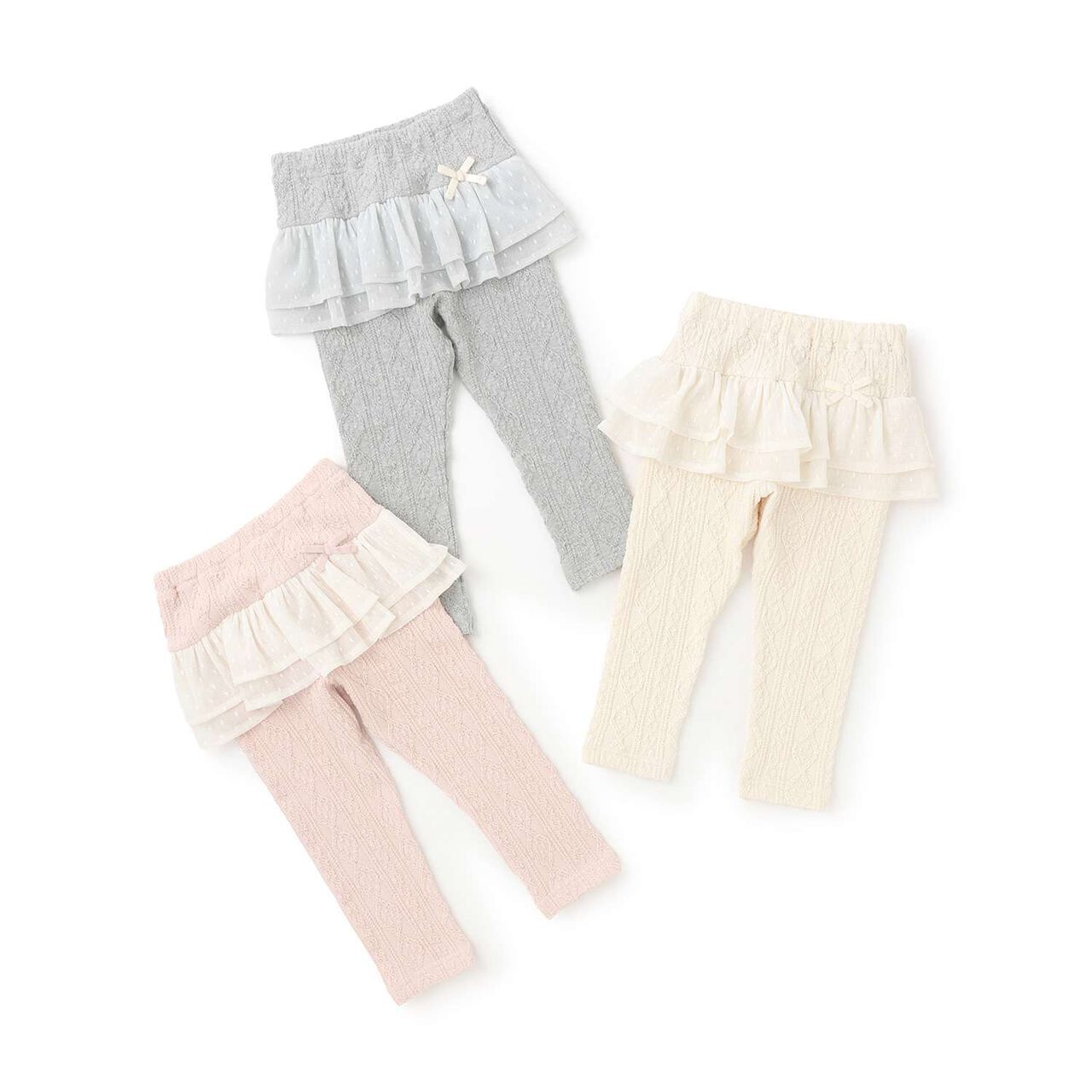 Cable Tulle Full-Length Leggings,Pearl white, large image number 6