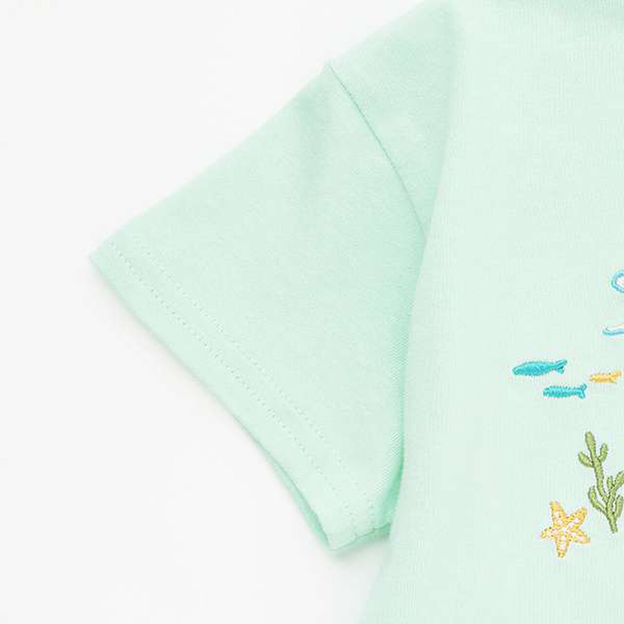 Sea Creature Embroidery Short Sleeve T-Shirt,Emerald green, large image number 6