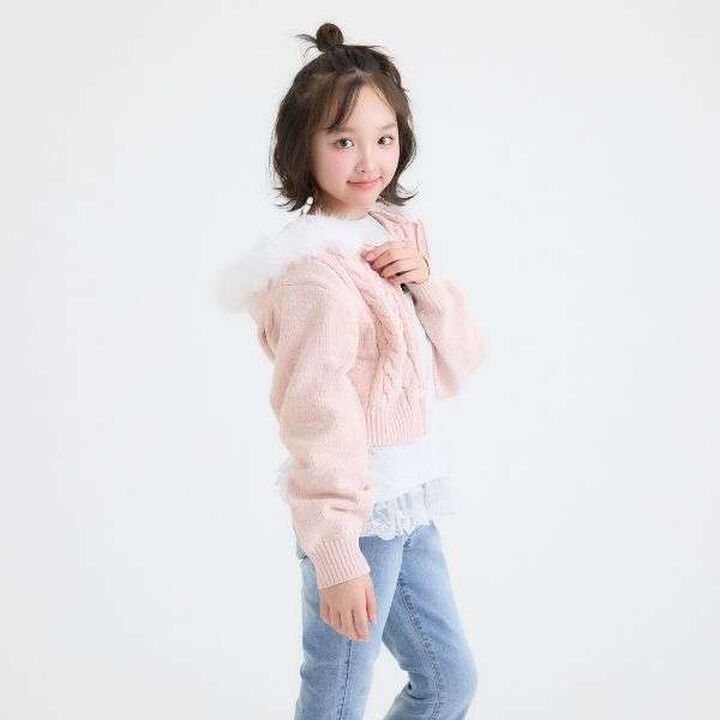 [Washable] Plush Knit Fur Zip Parka,Light pink, medium image number 2