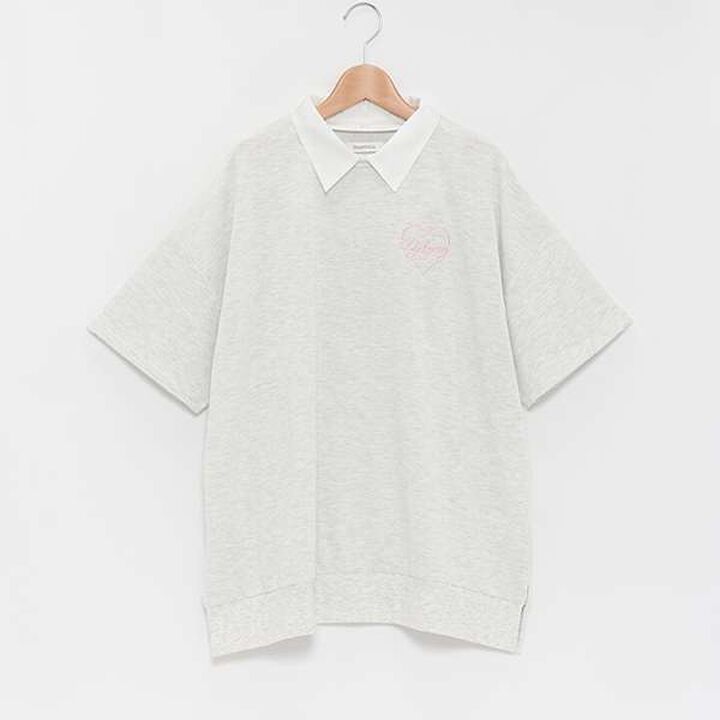 Big Heart Collar T-Shirt,Charcoal gray, medium image number 6