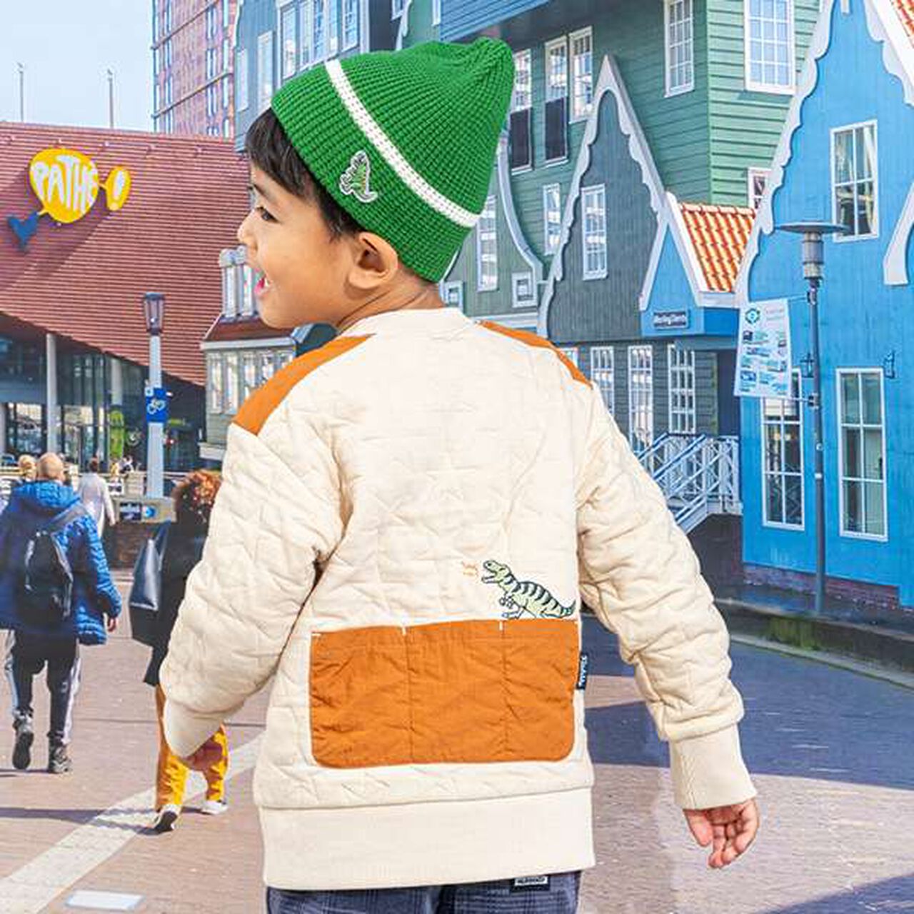 Dinosaur Embroidered Quilted Sweatshirt,Light beige, large image number 0